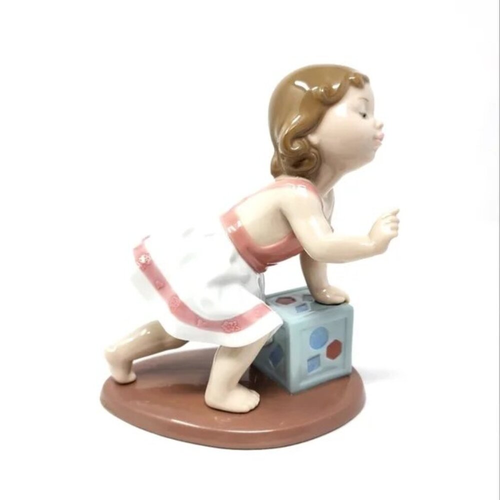 Vintage Lladro My First Step Baby Girl on Block Figurine